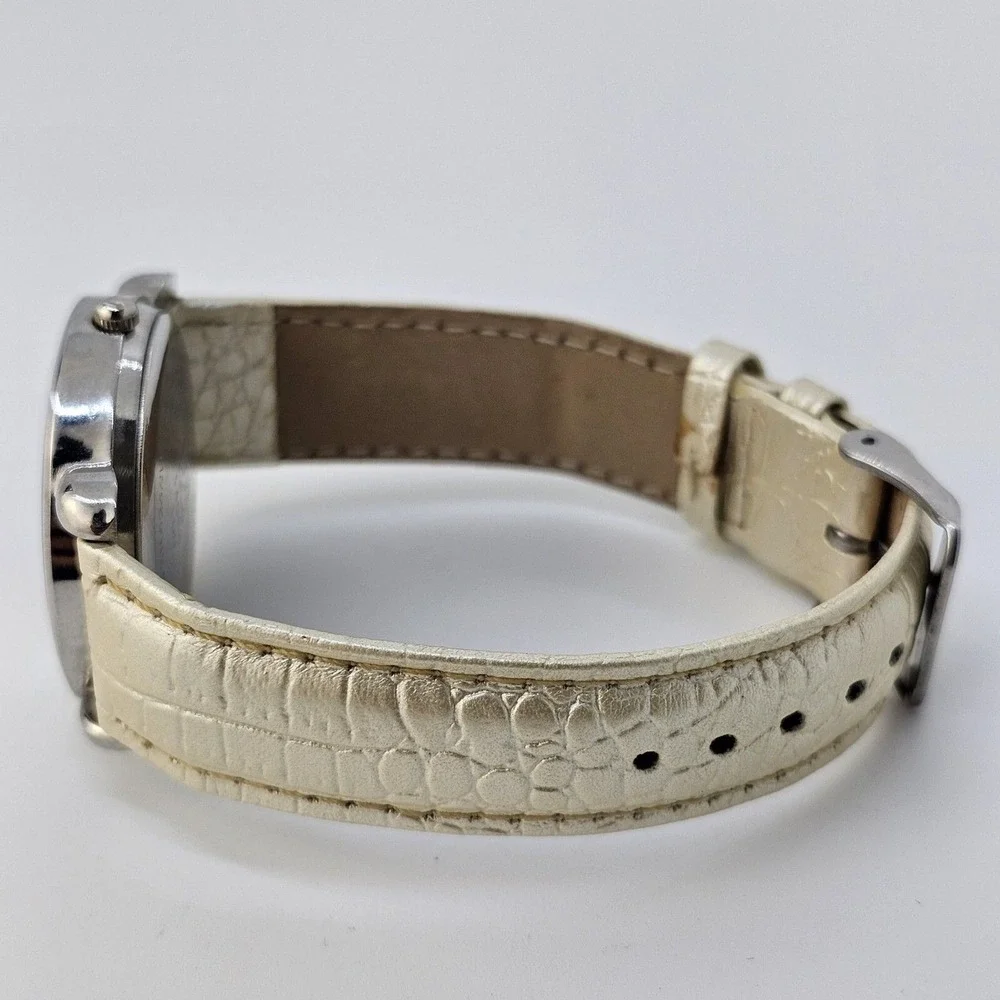 NYC Women's Watch 34MM Gray Dial Cream‎ Faux Leather Band Straps New Battery